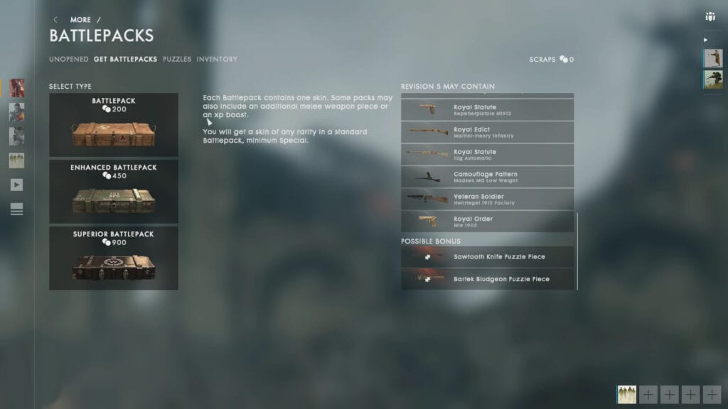 Battlefield 1 Battlepacks tiers