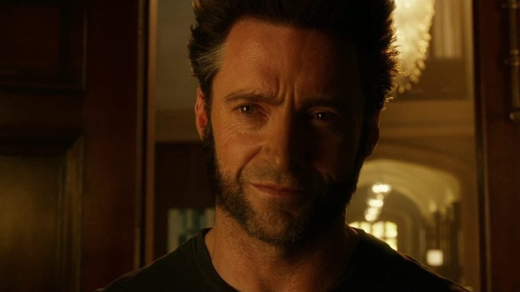 Hugh Jackman smiling at the end of X-Men: Days of Future Past