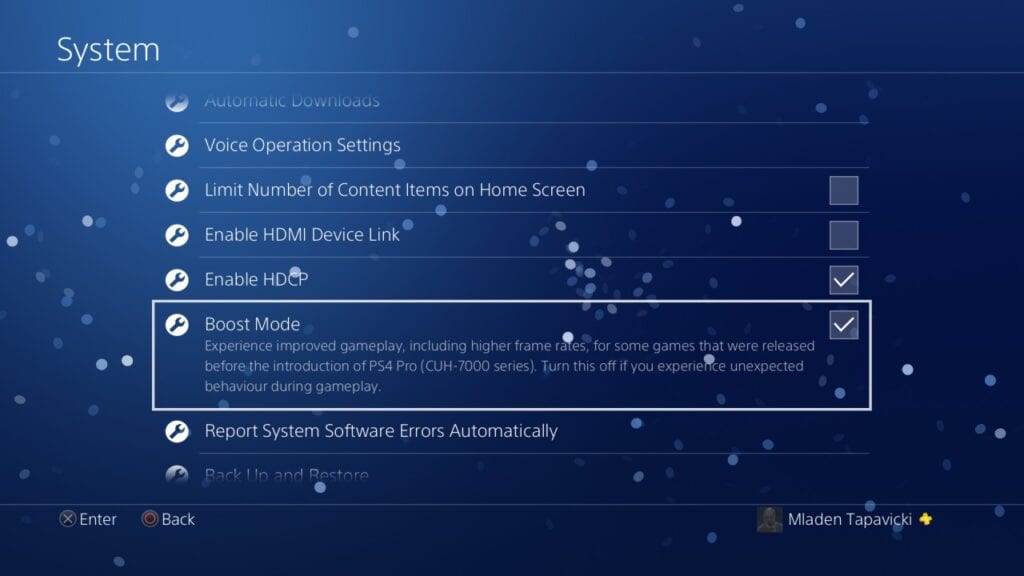 ps4 boost mode menu