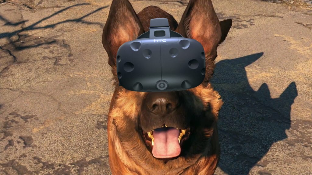 dogmeat wearing htc vive fallout 4 vr