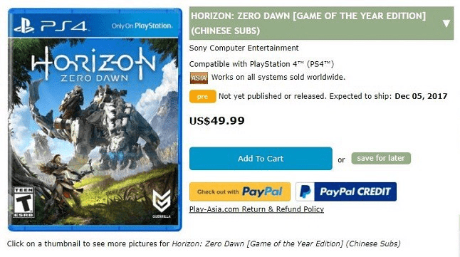 Horizon Zero Dawn Game