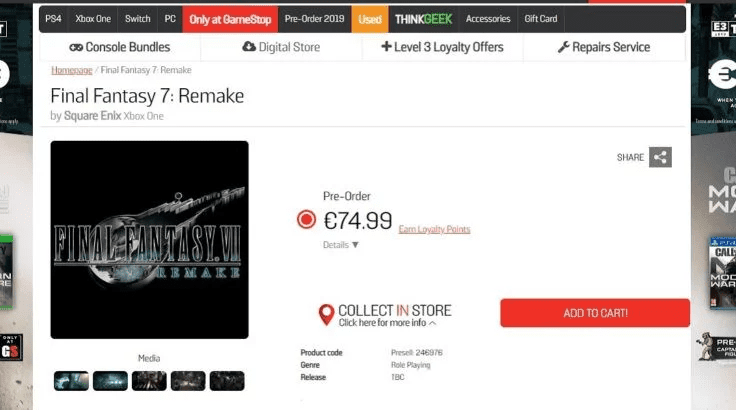 GameStop Leaks Final Fantasy VII Remake for Xbox One