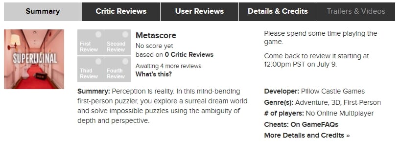 Metacritic user score review